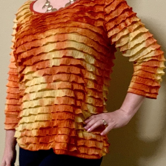 Only Nine 9 Boutique Orange Tie-Died Ruffled Top - Picture 1 of 5